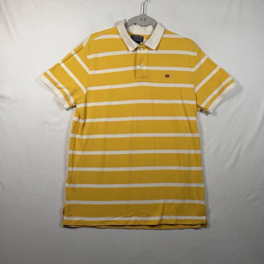 Polo Jeans Co Ralph Lauren Polo Shirt Mens L Yellow White Striped RL Flag Logo